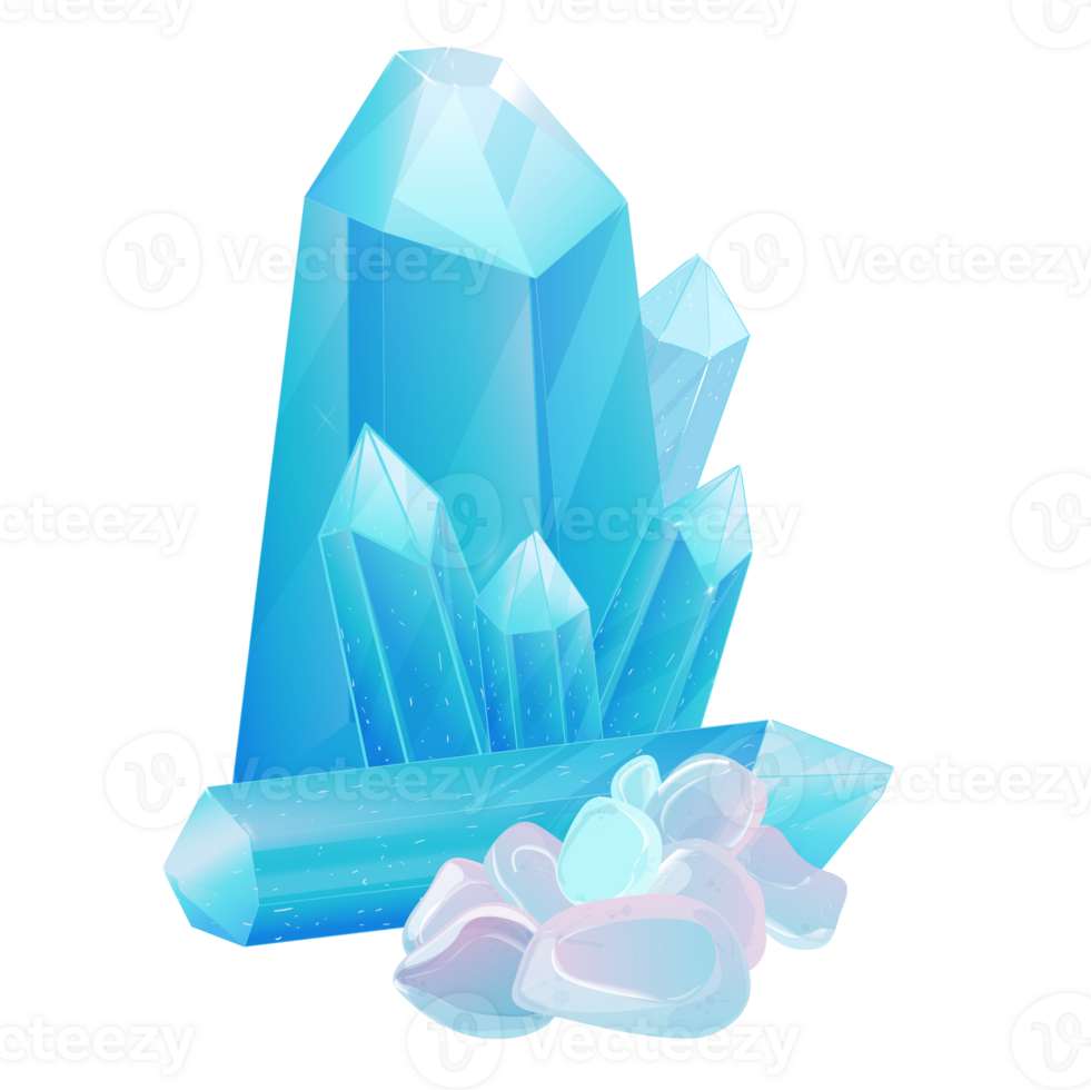 Crystal Stone Set. Healing Transparent Healing Quartz. Blue Gradient Transparent Bright Gemstone. The Magic Gem png