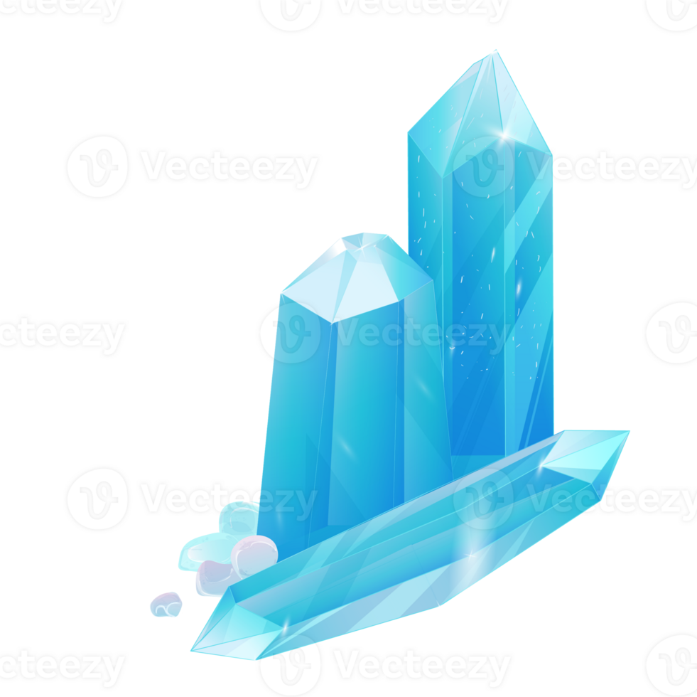 Crystal Stone Set. Healing Transparent Healing Quartz. Blue Gradient Transparent Bright Gemstone. The Magic Gem png