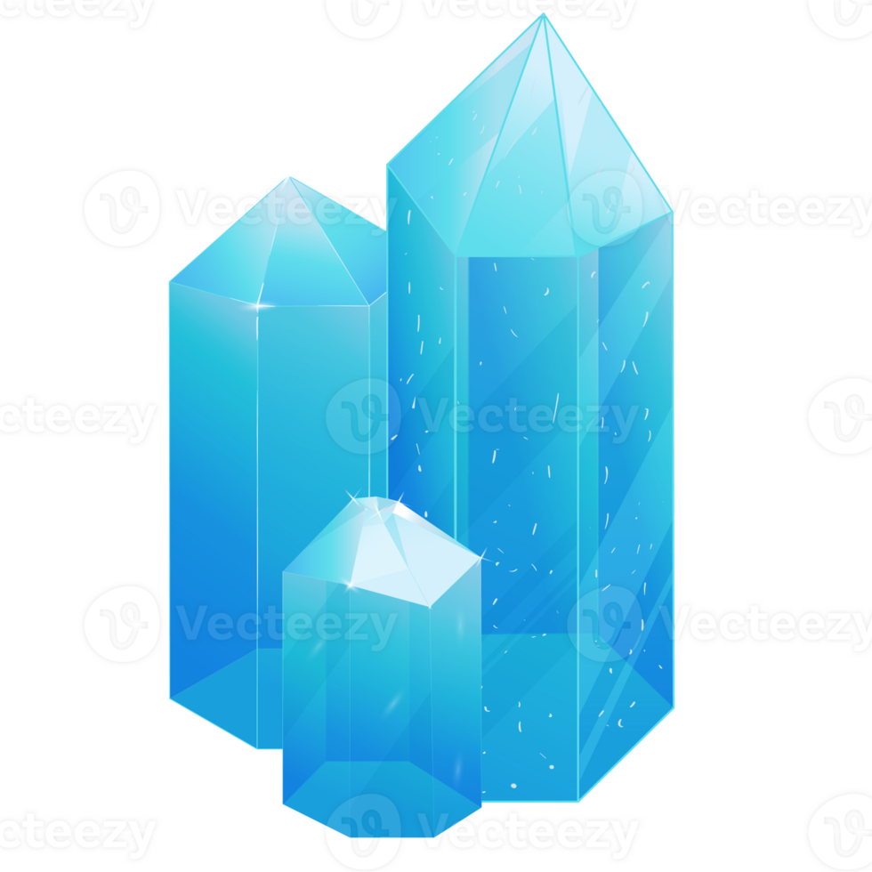 Crystal Set. Healing Transparent Healing Quartz. Blue Gradient Transparent Bright Gemstone. The Magic Stone png