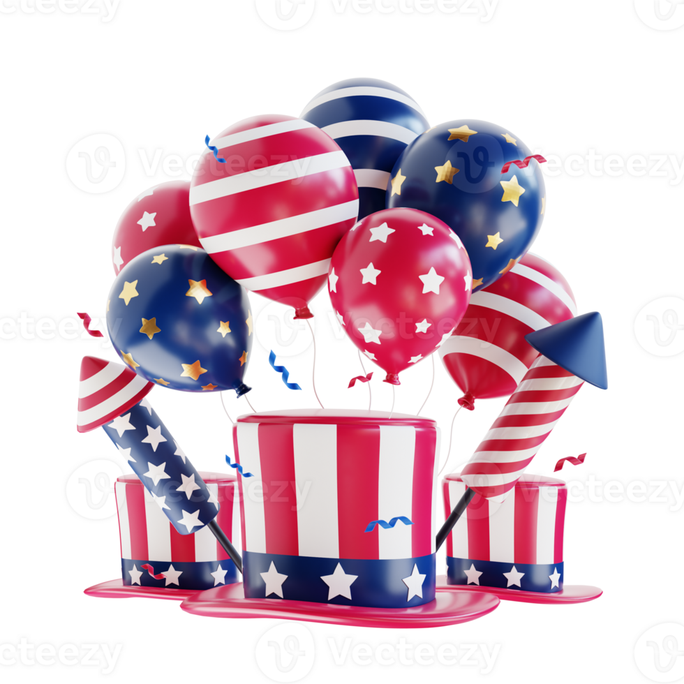 4th of july with firecrackers balloons and hat png