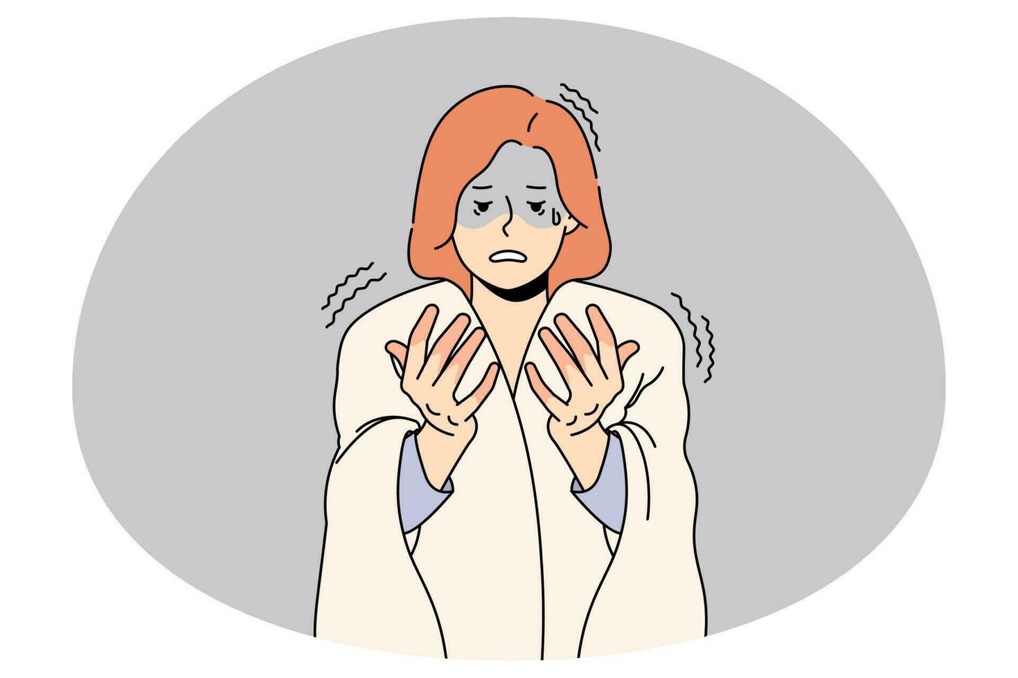 Unwell woman suffer from frostbite fingers vector