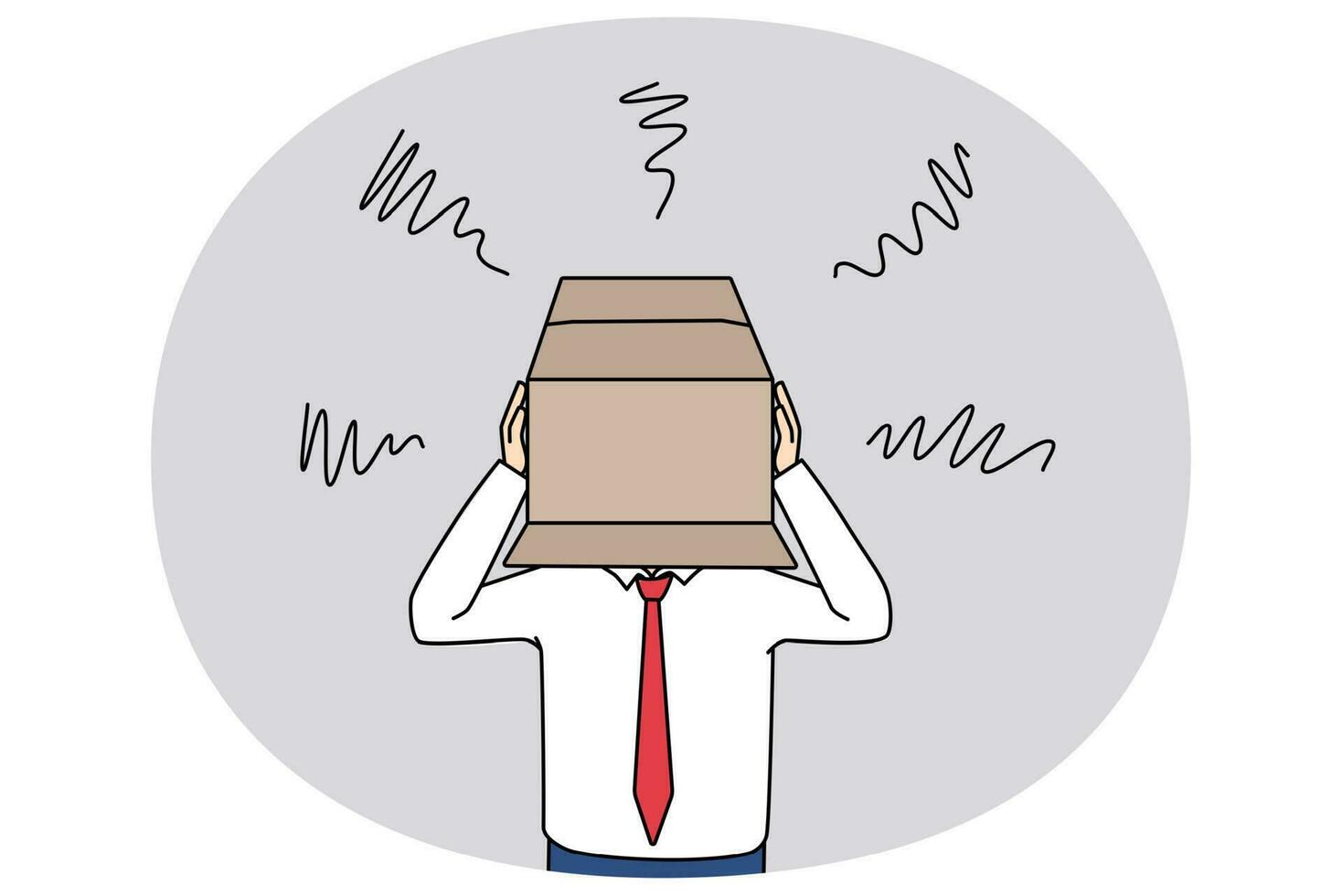 Businessman hide head in box feeling ashamed vector