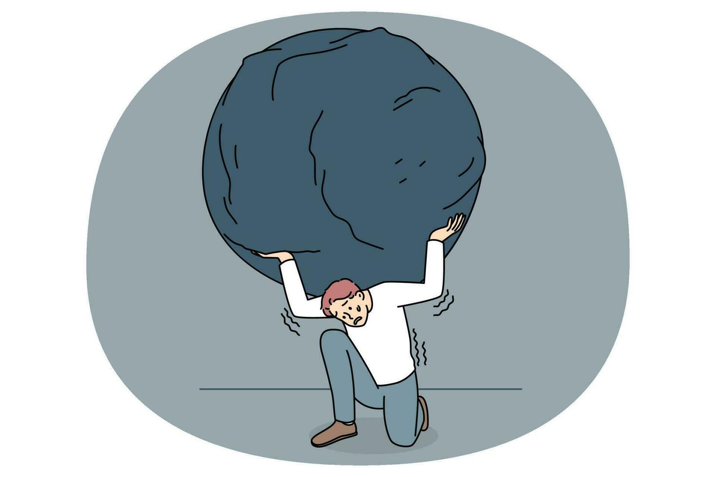 Stressed man carrying heavy stone on shoulders vector