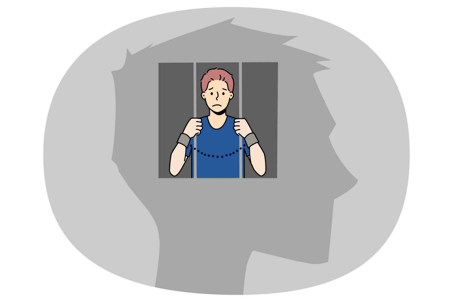 Man in jail inside human head vector
