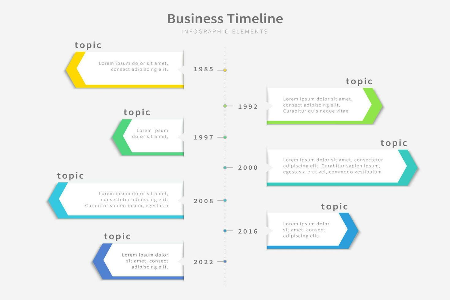 Business timeline infographic design vector with seven arrow signs on the line roadmap