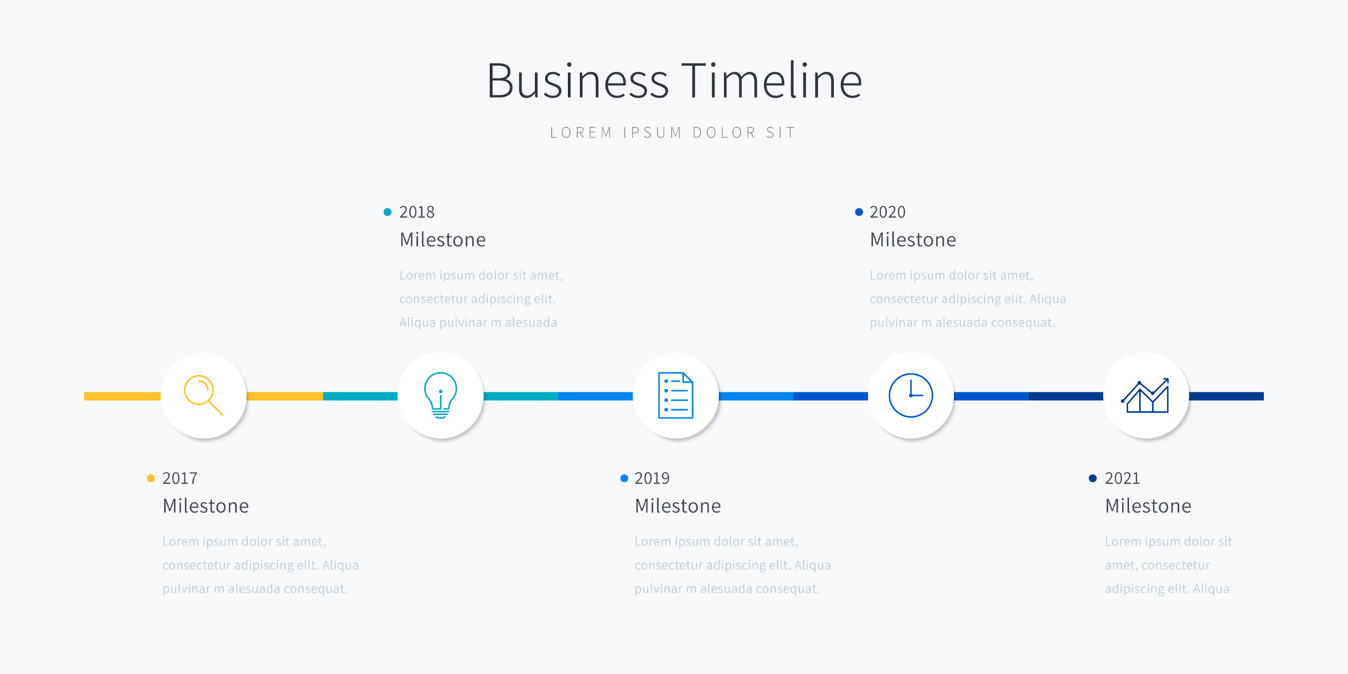 Business timeline infographic design for office presentation with icons