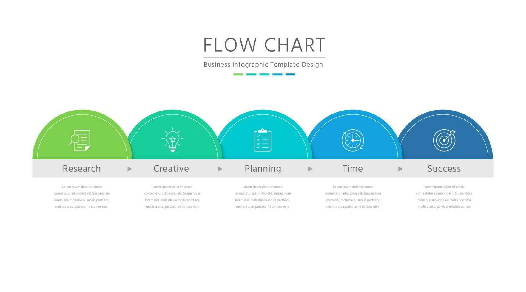 Business flow chart infographic template wit five semicircles vector