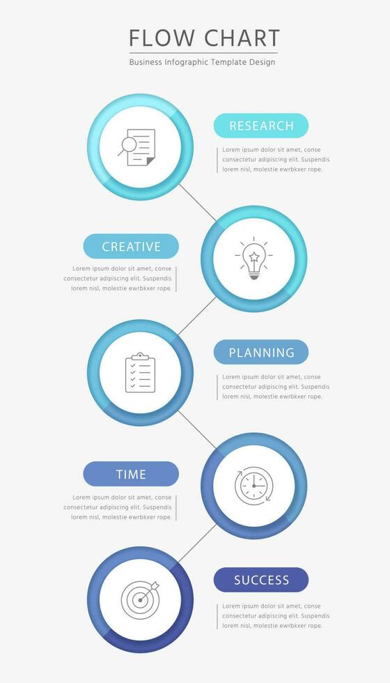 vertical fluir gráfico infografía modelo con íconos en círculos vector