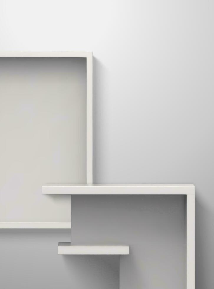 White podium in 3d render. Shelves for product showcase on white background. vector
