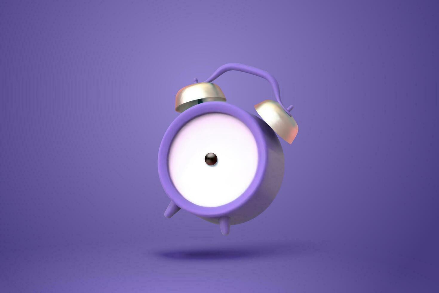 3d illustration of purple twin bell alarm clock in mid air isolated on purple background vector