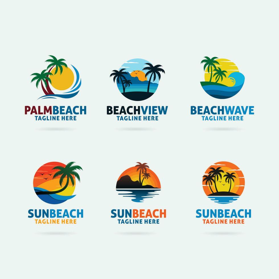 conjunto de playa logos diseño vector