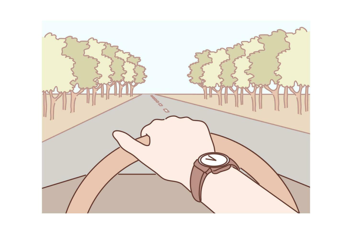 Travelling, road, tourism concept. Human traveller tourist rider cartoon character driving car vehicle moving on highway. Vacation weekend trip and holiday adventure with active lifestyle illustration vector