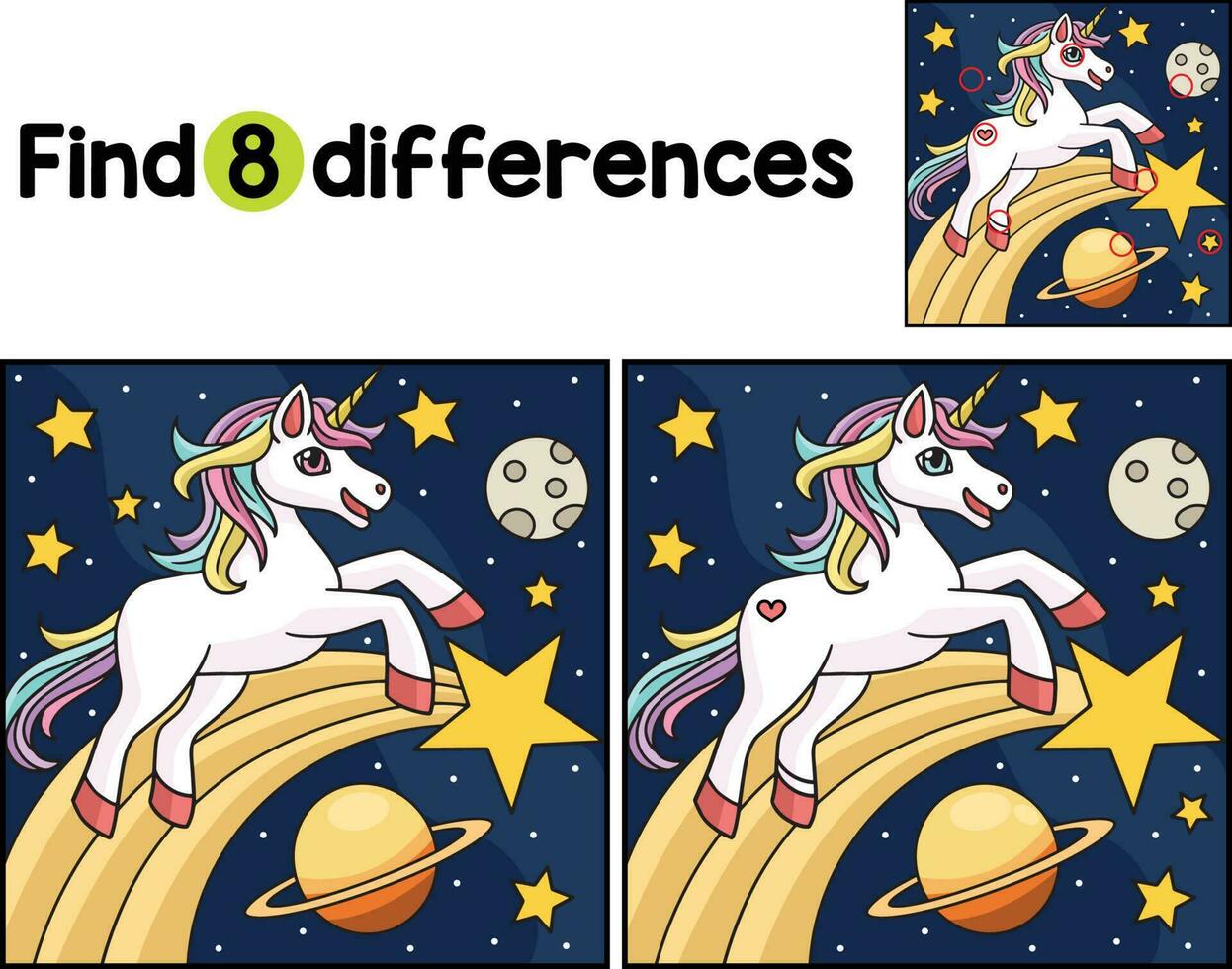 Unicorn on the Space Find The Differences vector
