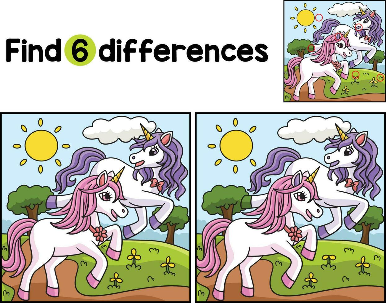 Unicorn with a Friend Find The Differences vector