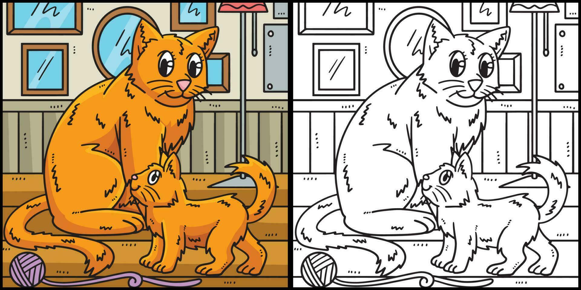 madre gato y gatito colorante página ilustración vector