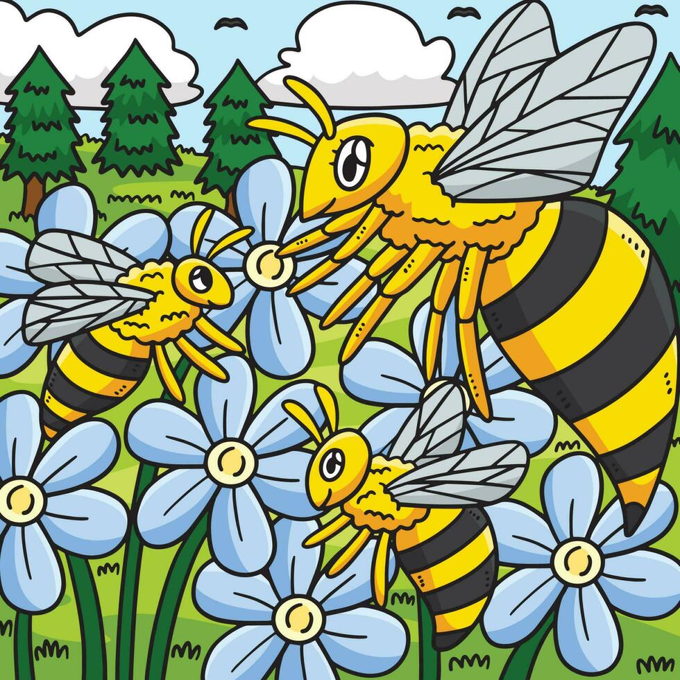 reina abeja y bebé abeja de colores dibujos animados vector