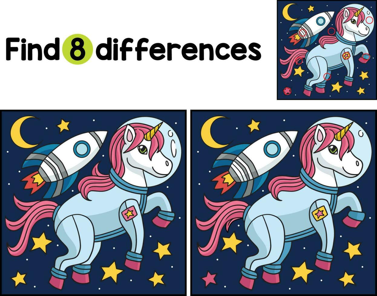 unicornio astronauta en espacio encontrar el diferencias vector