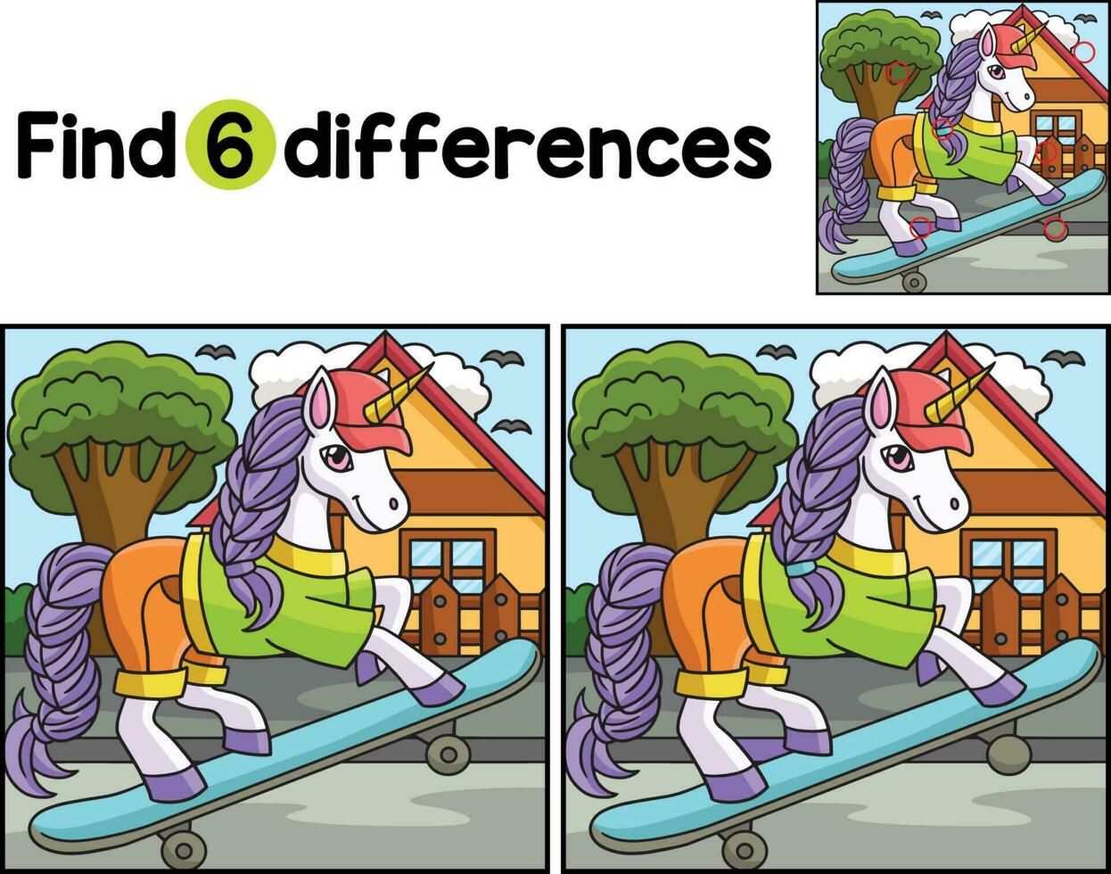 Unicorn Skating Find The Differences vector