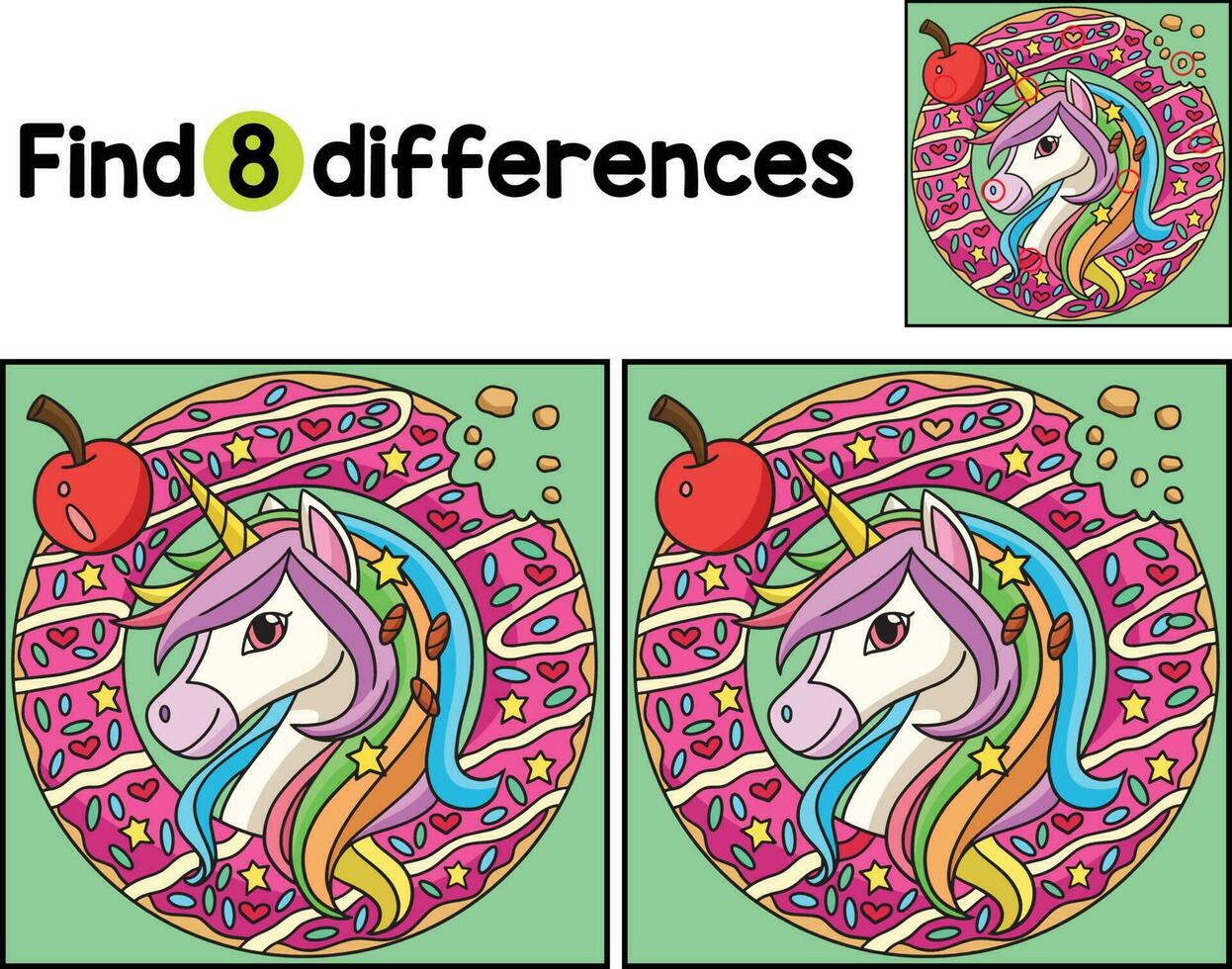 Unicorn Head on a Donut Find The Differences vector