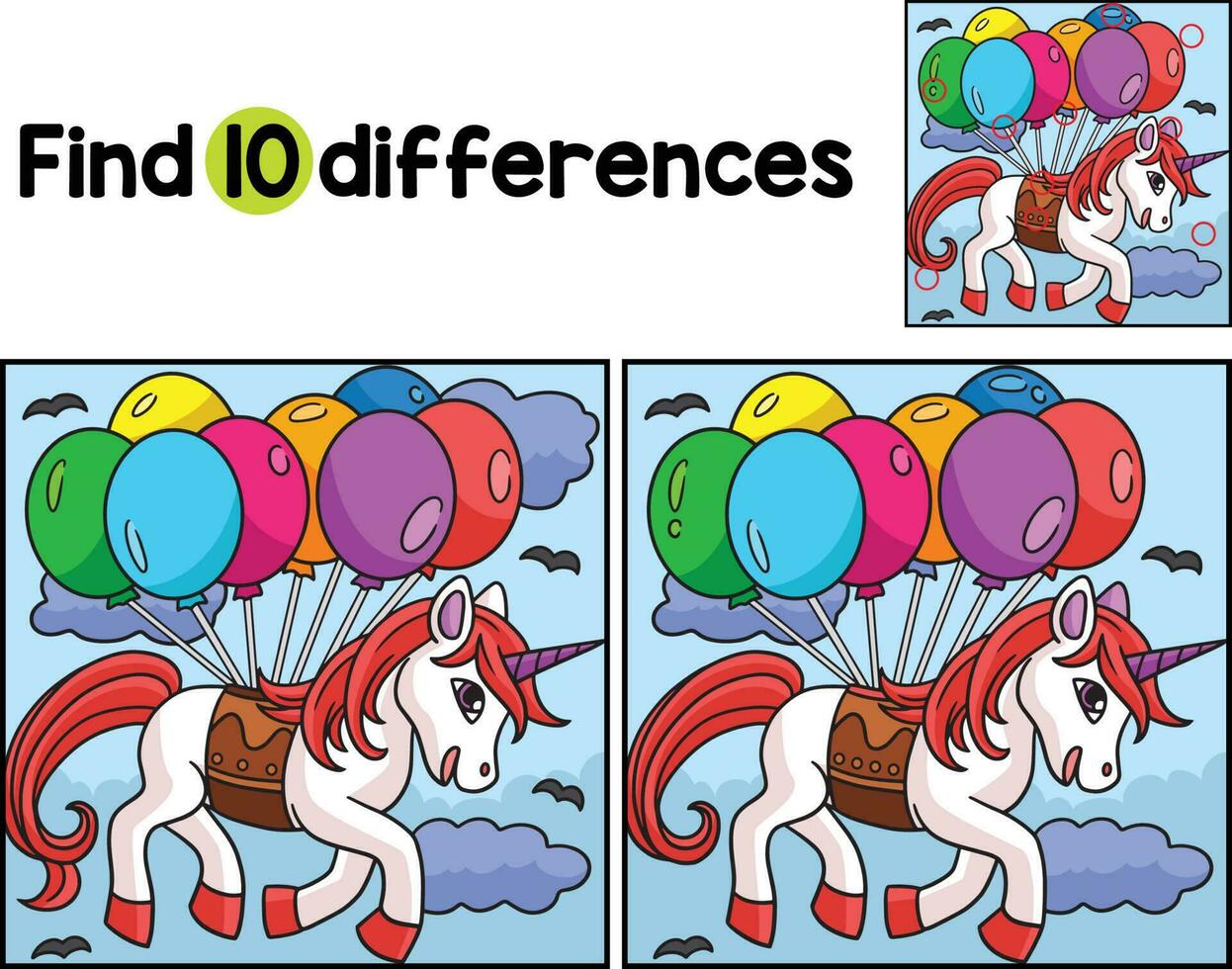 unicornio flotante en globos encontrar el diferencias vector