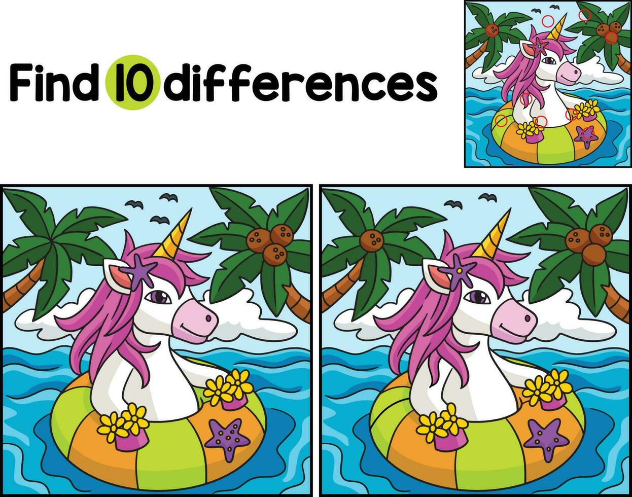 unicornio en el Oceano encontrar el diferencias vector