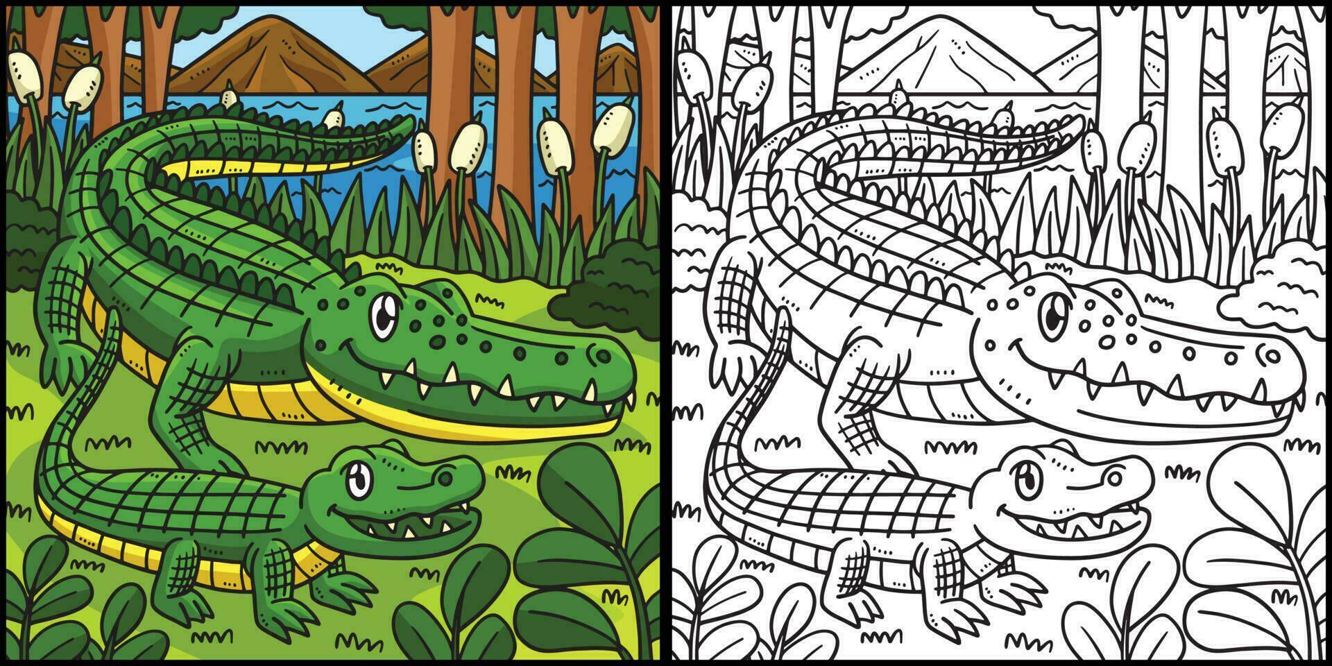 Mother Crocodile and Hatchling Illustration vector