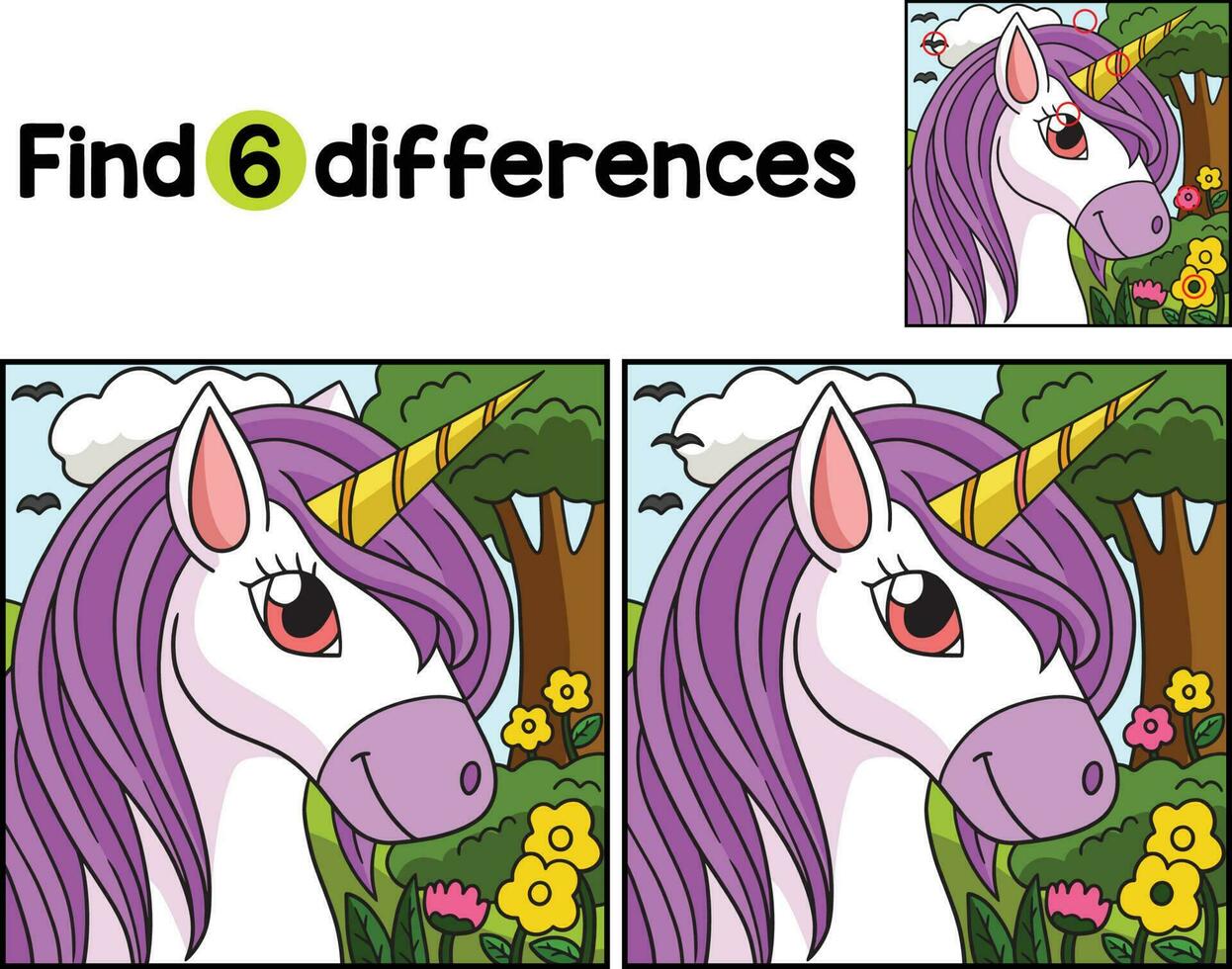Unicorn Head Find The Differences vector