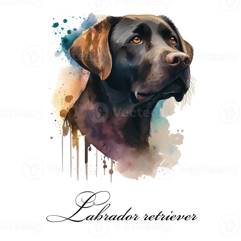 acuarela ai generado ilustración de un soltero perro raza negro Labrador perdiguero. guía perro, un invalidez asistencia perro. acuarela animal colección de perros. perro retrato. ilustración de mascota. foto