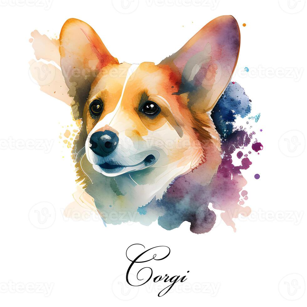 acuarela ai generado ilustración de un soltero perro raza corgi guía perro, un invalidez asistencia perro. acuarela animal colección de perros. perro retrato. ilustración de mascota. foto