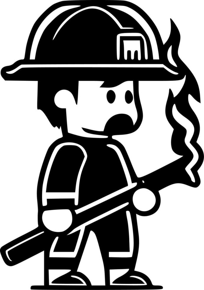 Firefighter - Black and White Isolated Icon - Vector illustration
