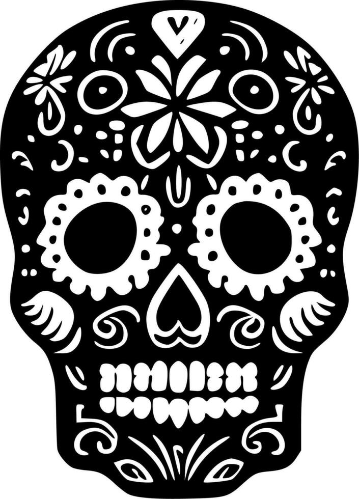 Sugar Skull - Black and White Isolated Icon - Vector illustration