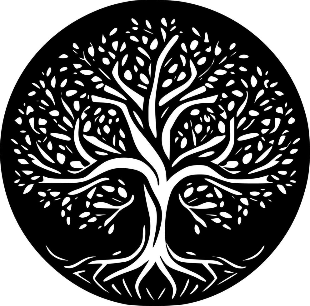 árbol de vida - negro y blanco aislado icono - vector ilustración