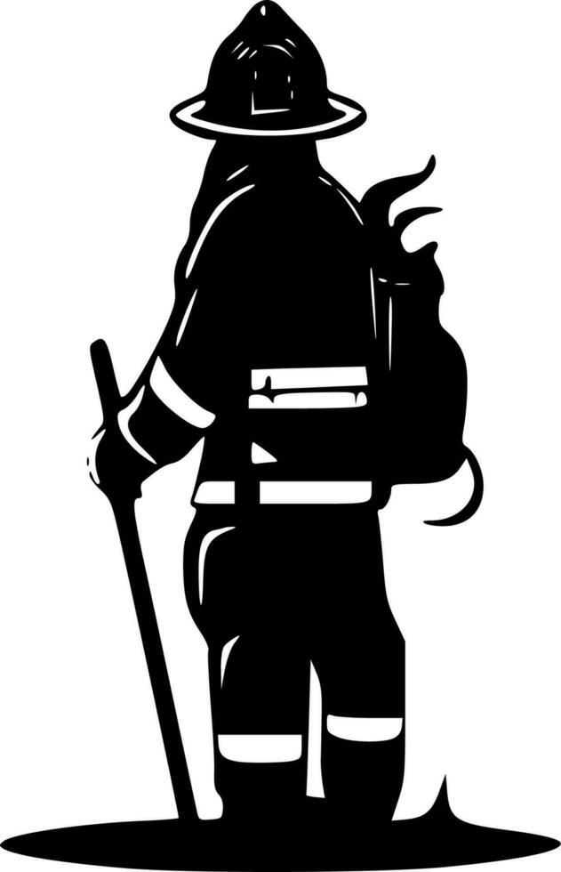 Firefighter, Black and White Vector illustration