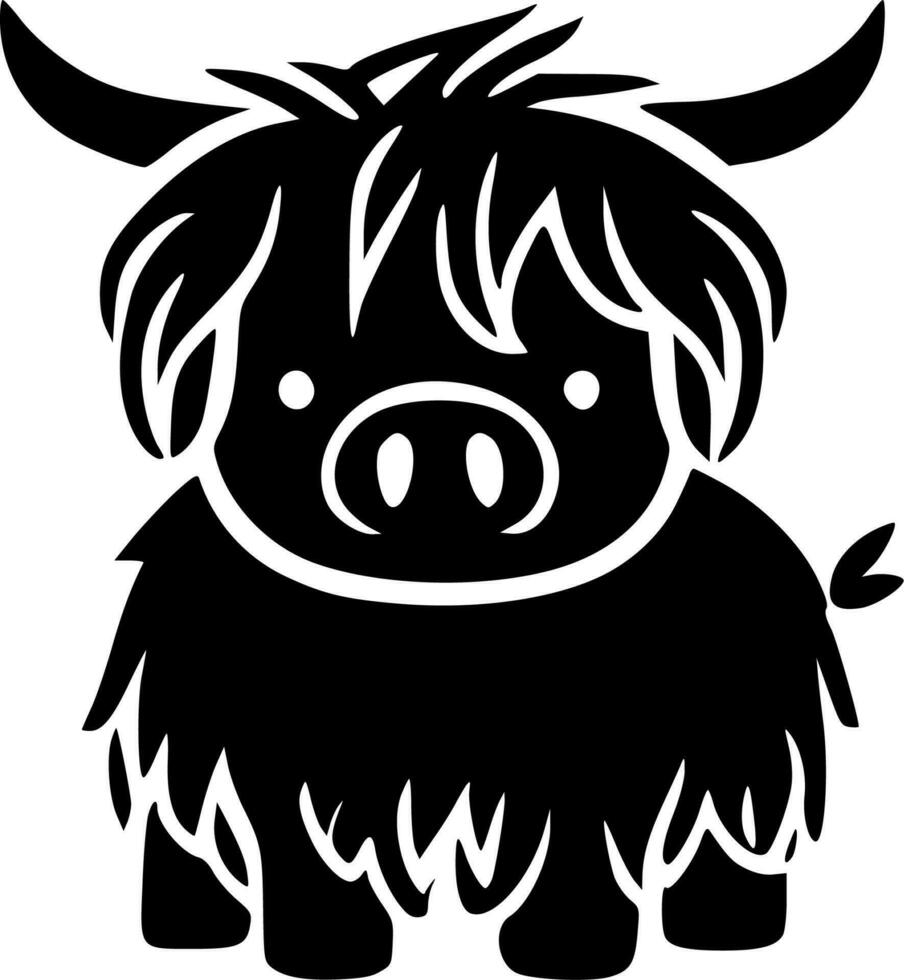 Highland Cow, Black and White Vector illustration