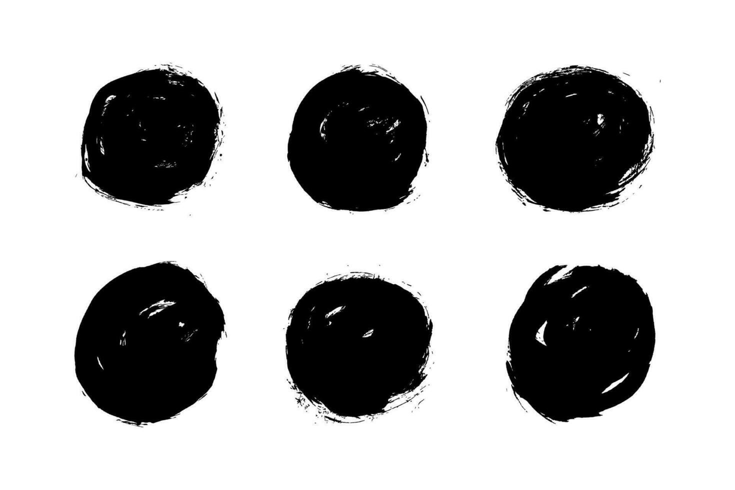Set of round button dirty stroke brush. Hand painted ink blob, grunge circle. Vector element illustration