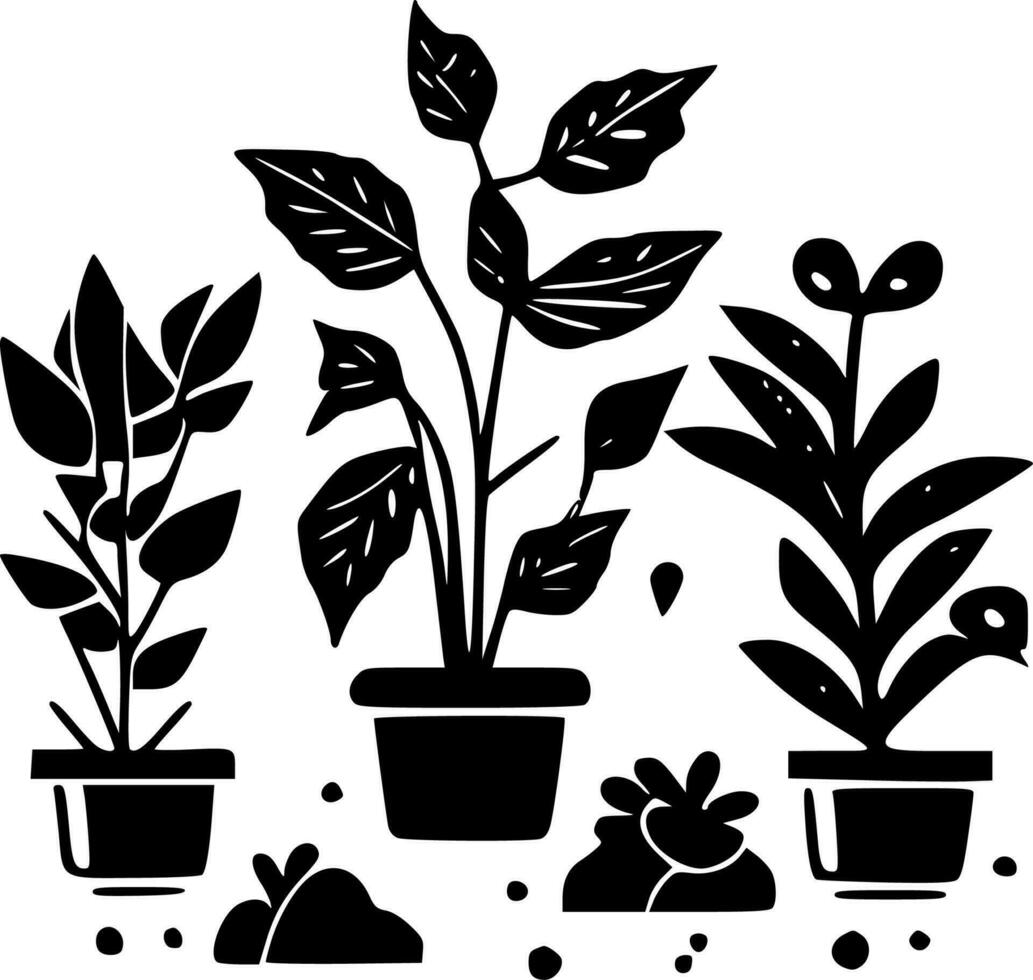 Plants, Black and White Vector illustration