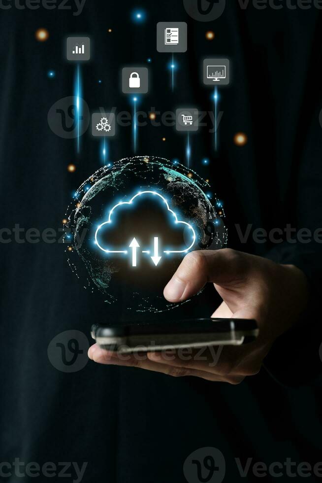 Cloud technology. Data storage. Networking and internet service concept. photo