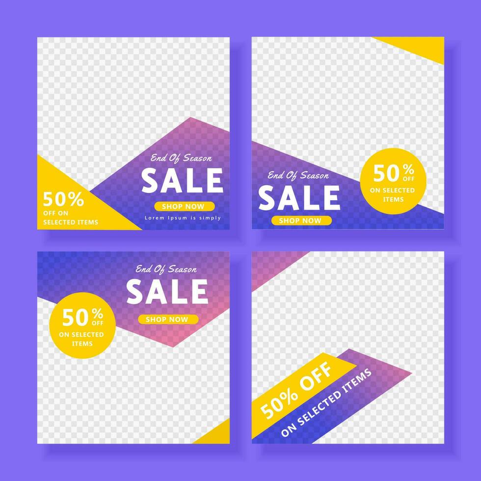 End of season sale ad design illustration, colorful editable template for social network post and message vector