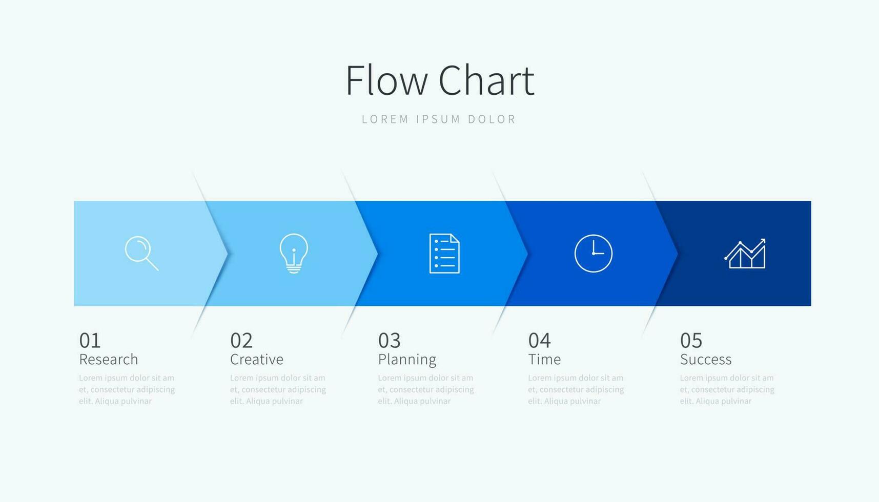 fluir gráfico infografía diseño para negocio presentación con cinco paso opciones y íconos vector