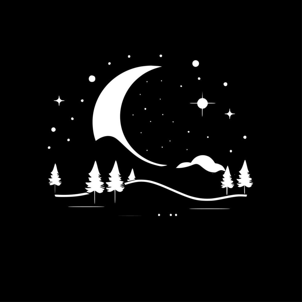 Night Sky, Black and White Vector illustration