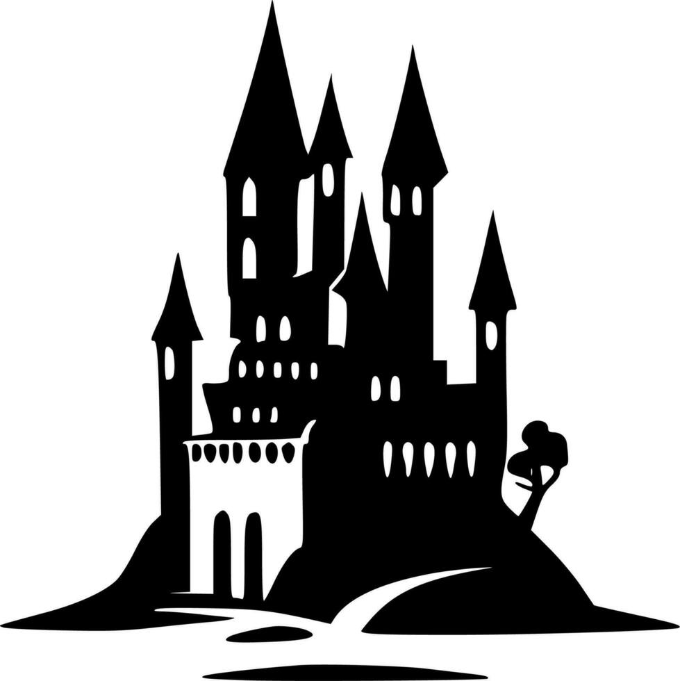 Castle, Black and White Vector illustration