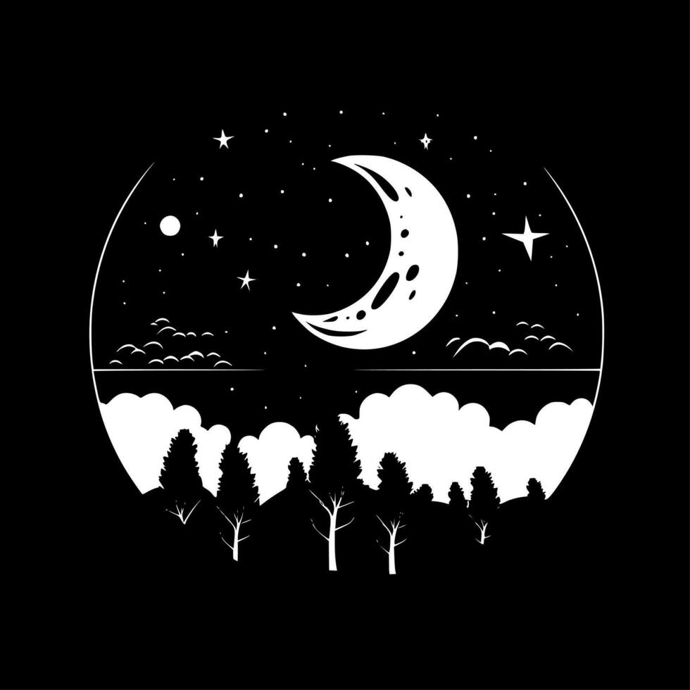 Night Sky - Black and White Isolated Icon - Vector illustration