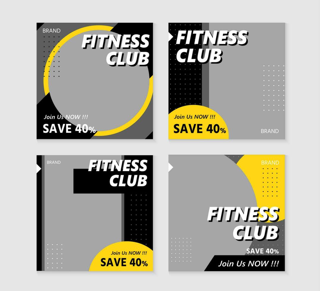 Fitness club square banner template. Promotional banner for social media post vector