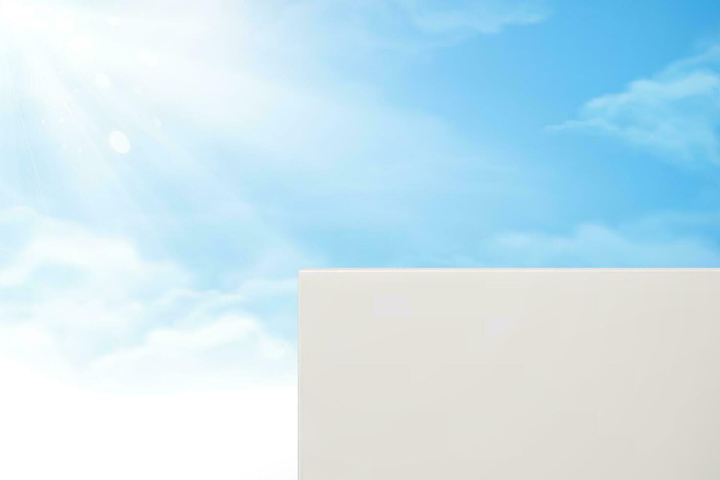 Product display stage against sky background in 3d illustration vector