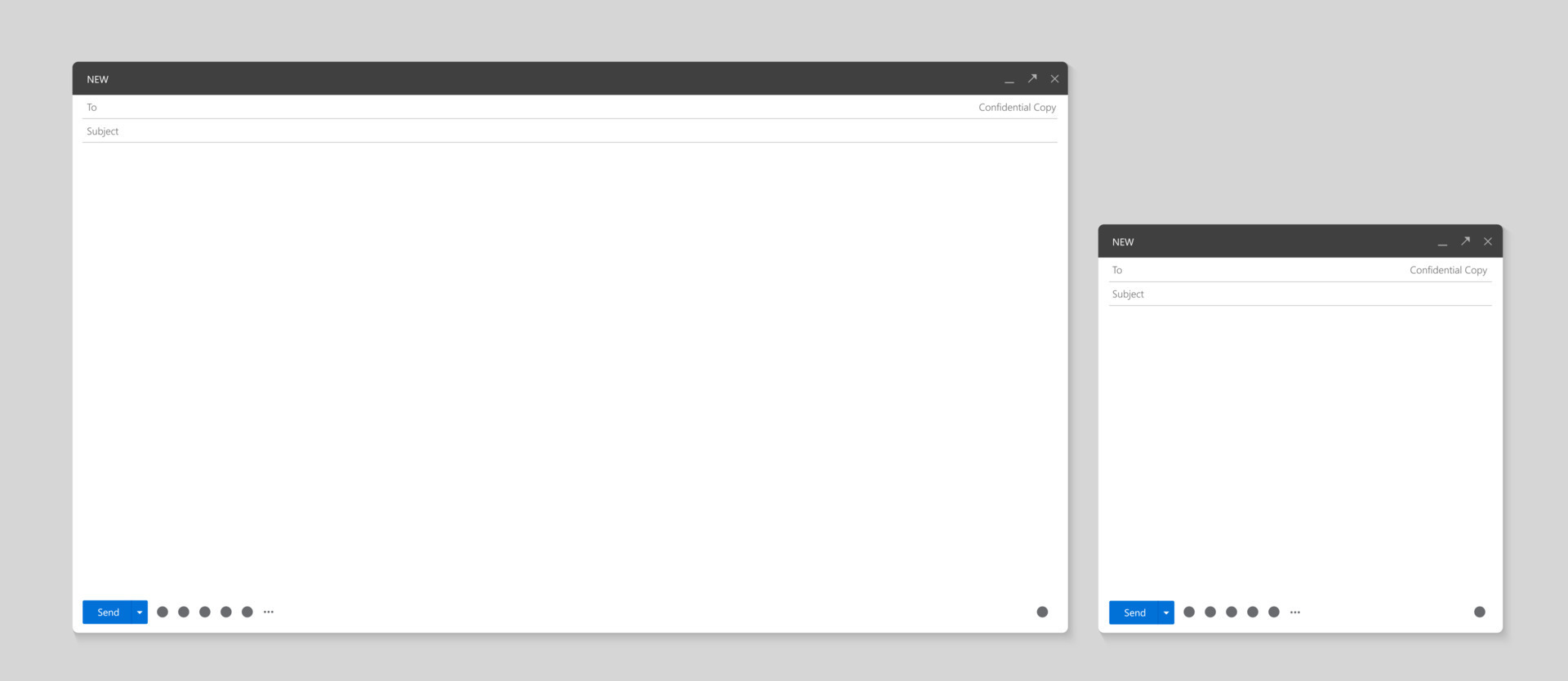 Email window mockup design. Blank new message template isolated on grey background with