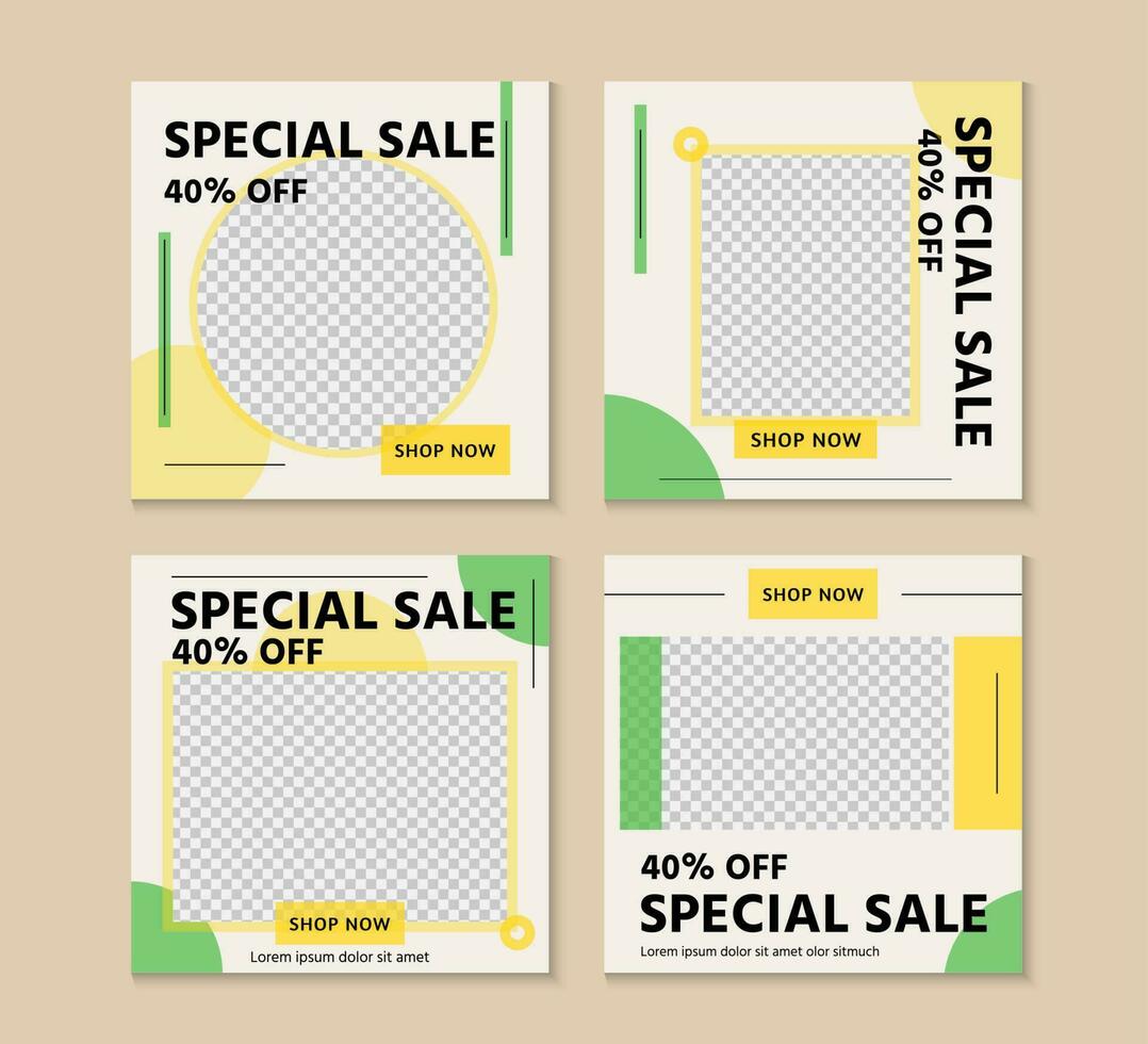 Special sale discount template set illustrations. Promotion square web banner for social media mobile apps. Editable mockup with abstract shape. Digital banner and poster. vector