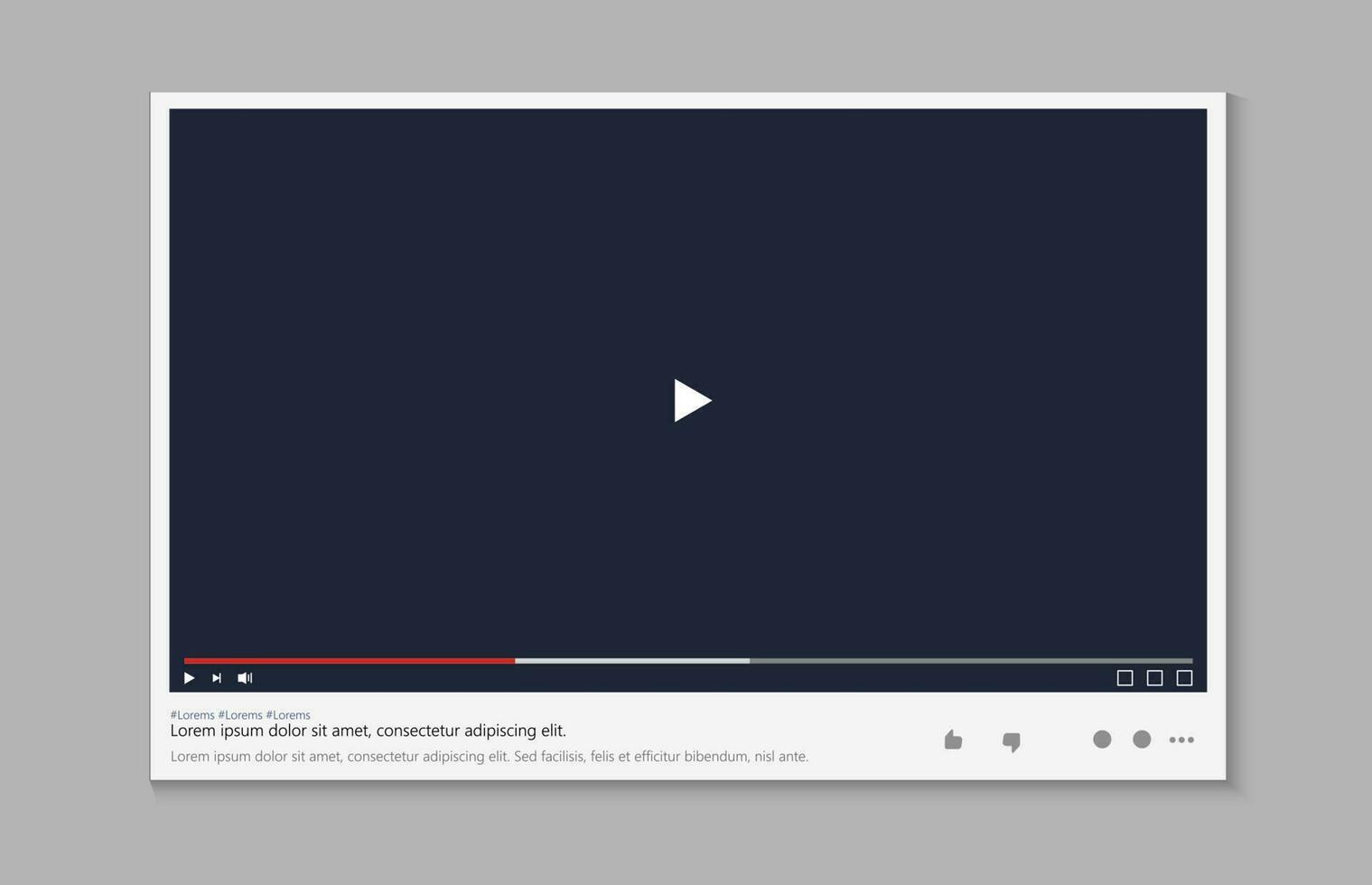 Video player interface mockup for the webpage. Flat style UI on red background vector