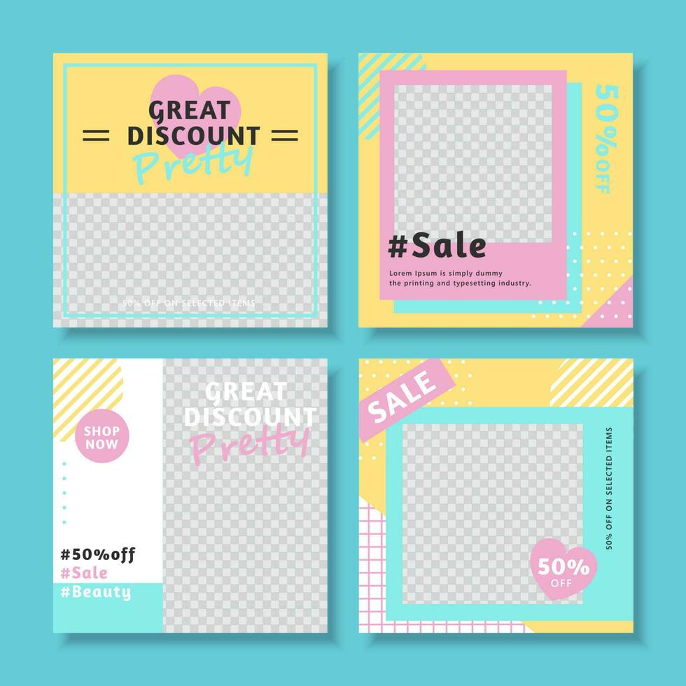Fashion sale social media post design template, set of editable minimal square illustration banner template, suitable for social media post and web ads vector