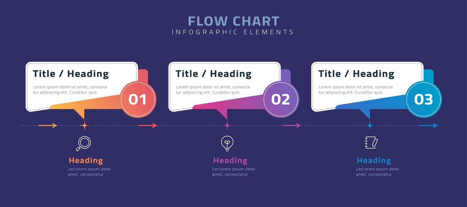 Flow chart infographic elements on blue background with three banner options vector