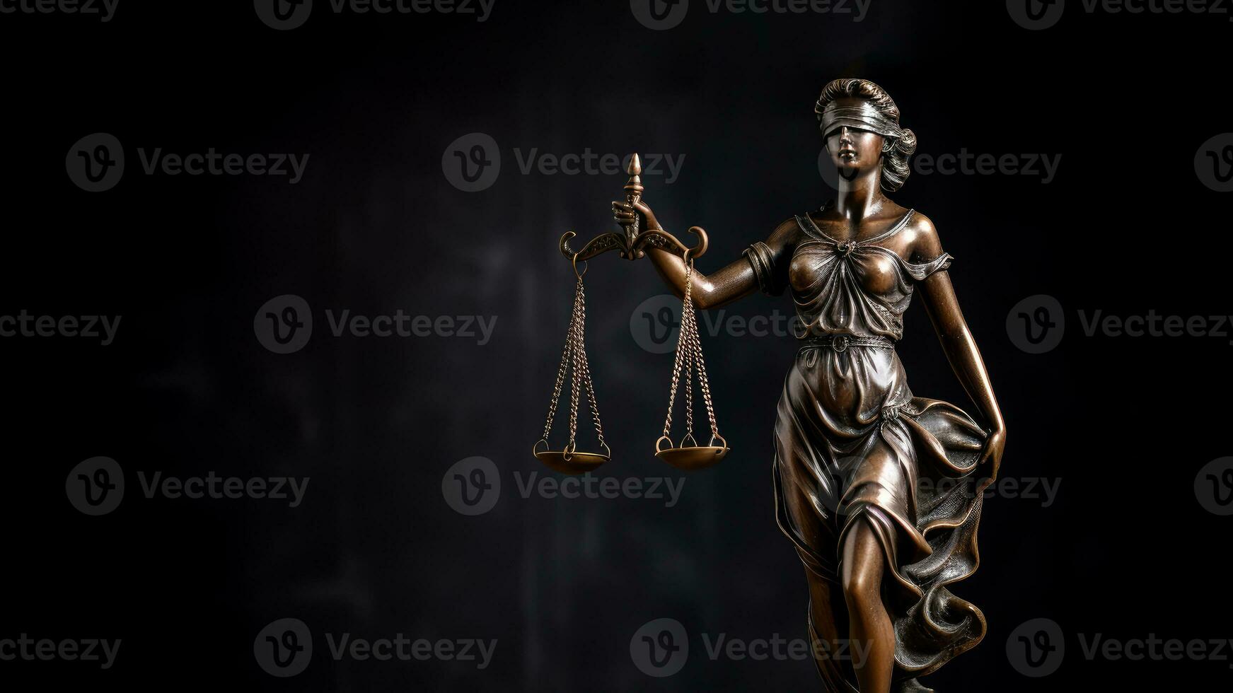 Law and Justice concept image. Themis, symbol of law on dark background. photo